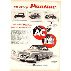 1952 AC Spark Plugs Pontiac Chieftain Deluxe Eight Vintage Print Ad 50s Wall Art